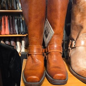 Ladies FRYE Cognac Belted Harness Boots
